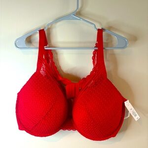 Auden Red Lace Push-Up Comfort Wire Plunge Bra